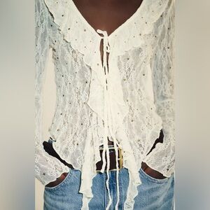 Zara Ivory Lace Ruffle Tie-Front bohemian Top